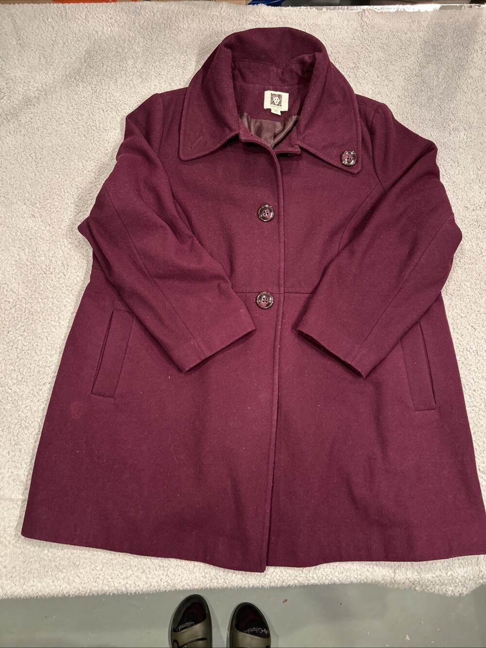 Anne Klein Womens 3X Burgundy Wool Blend Coat Button Front Plus Size Jacket